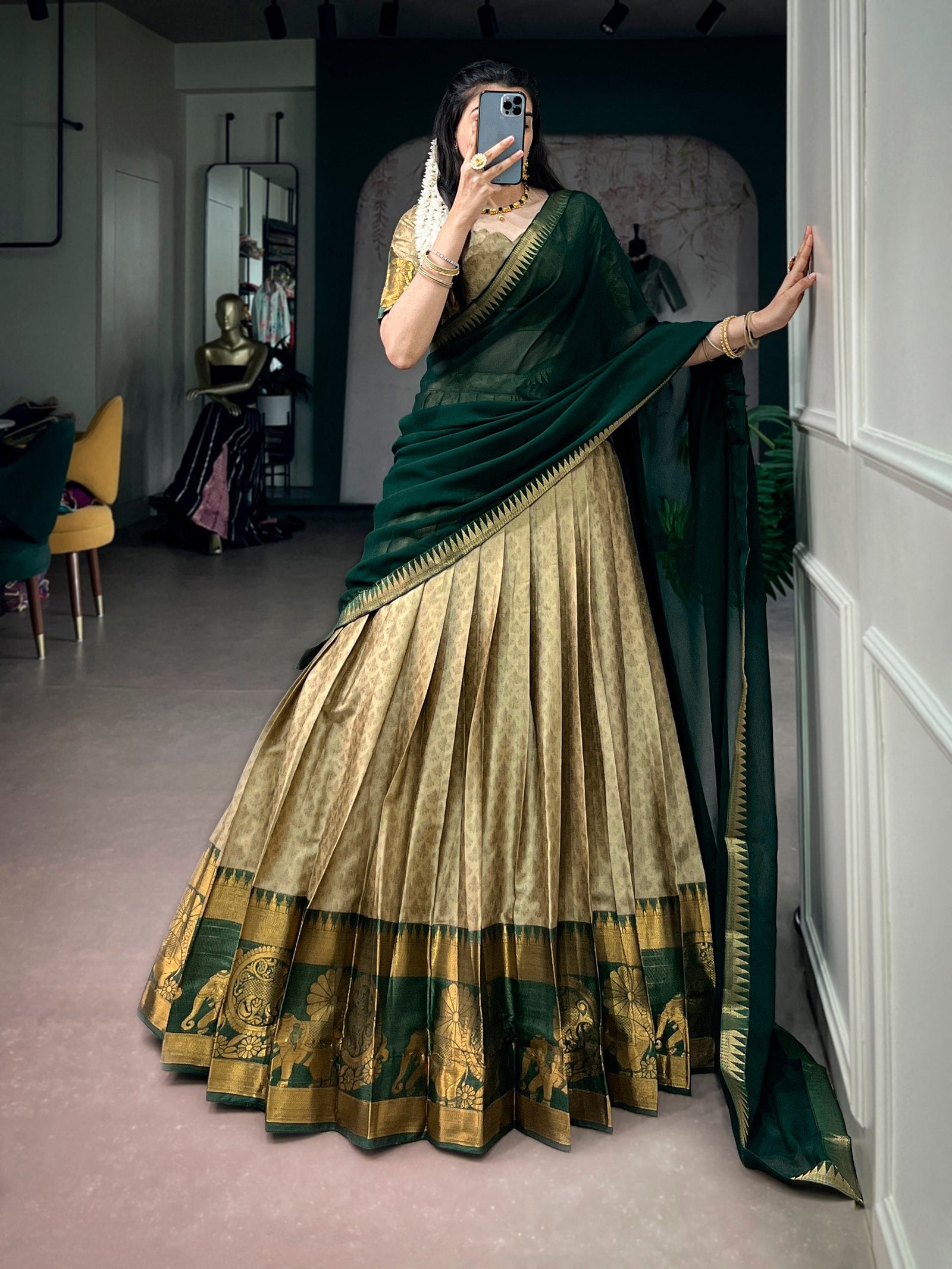 Chiku Zari Weaving Cotton Lehenga Set ClothsVilla