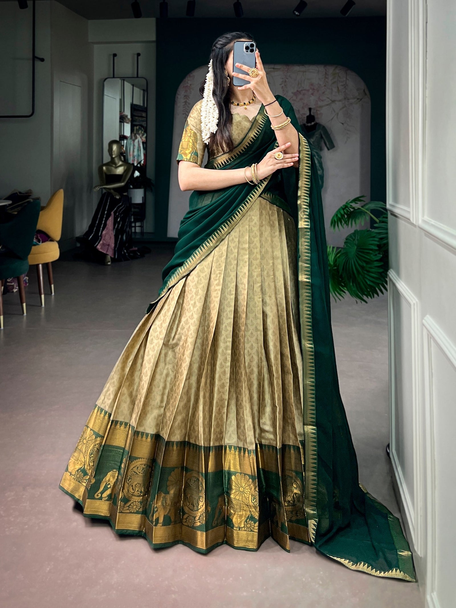 Chiku Zari Weaving Cotton Lehenga Set ClothsVilla