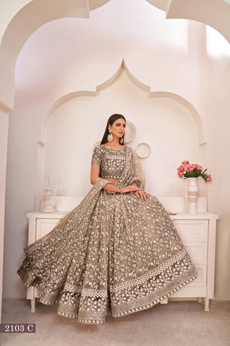 Chocolate Brown Elegant Butterfly Net Lehenga with Intricate Embroidery ClothsVilla