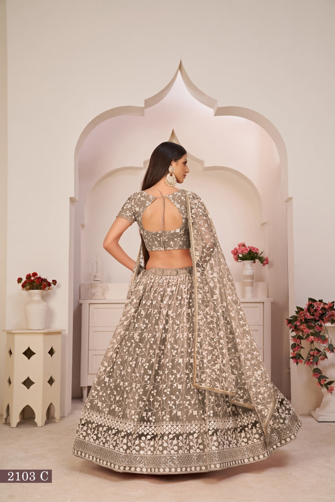 Chocolate Brown Elegant Butterfly Net Lehenga with Intricate Embroidery ClothsVilla