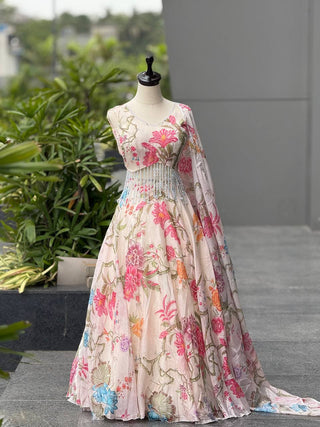 Printed Jimmy Organza Lehenga Choli with Handcrafted Blouse and Dupatta ClothsVilla