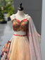 Cream Beige Printed Organza Lehenga Choli ClothsVilla