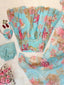 Aqua Blue Floral Printed Organza Anarkali Suit ClothsVilla