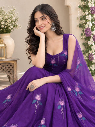 Georgette Zari Handpaint Corset Anarkali Suit ClothsVilla