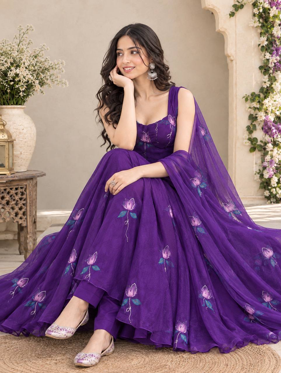 Georgette Zari Handpaint Corset Anarkali Suit ClothsVilla