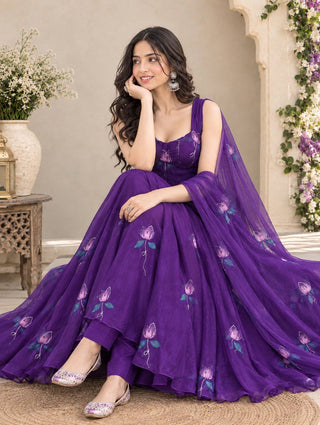 Georgette Zari Handpaint Corset Anarkali Suit ClothsVilla