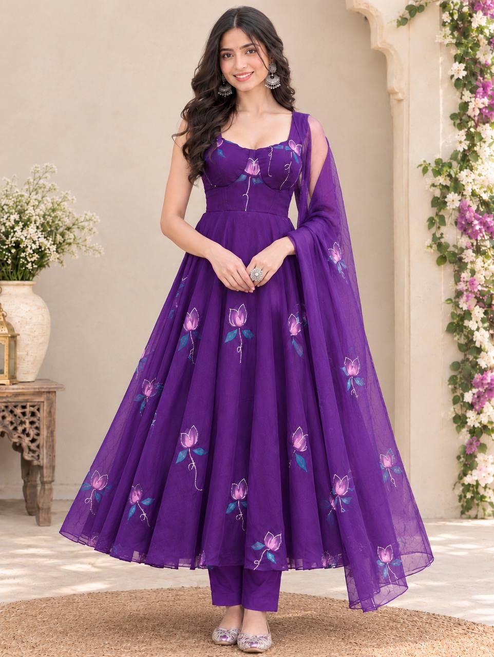 Georgette Zari Handpaint Corset Anarkali Suit ClothsVilla