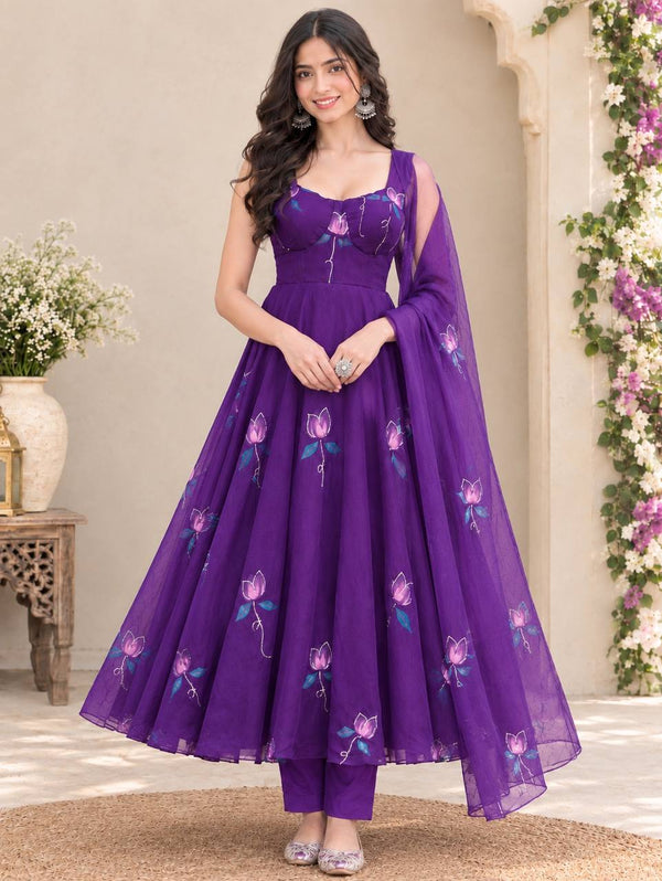 Georgette Zari Handpaint Corset Anarkali Suit ClothsVilla