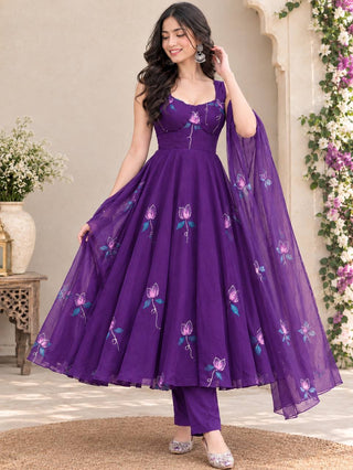 Georgette Zari Handpaint Corset Anarkali Suit ClothsVilla