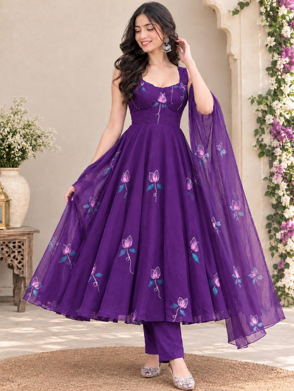 Georgette Zari Handpaint Corset Anarkali Suit ClothsVilla