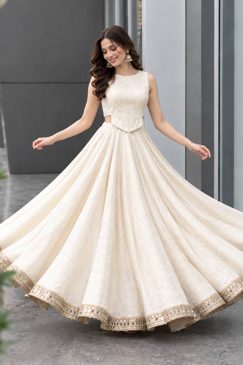 Khadi Cotton Mirror Border Lehenga Choli ClothsVilla