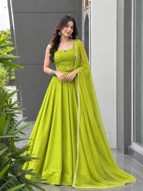Rayon Cotton Mirror Work Lehenga Choli ClothsVilla Main image