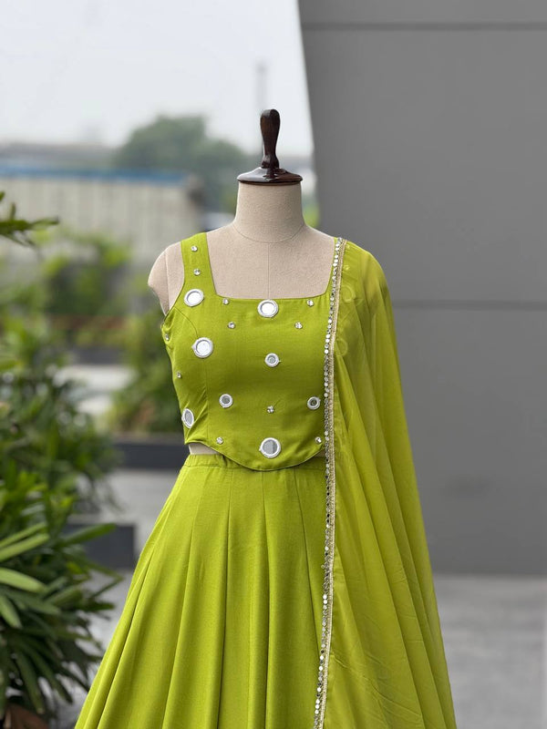 Rayon Cotton Mirror Work Lehenga Choli ClothsVilla