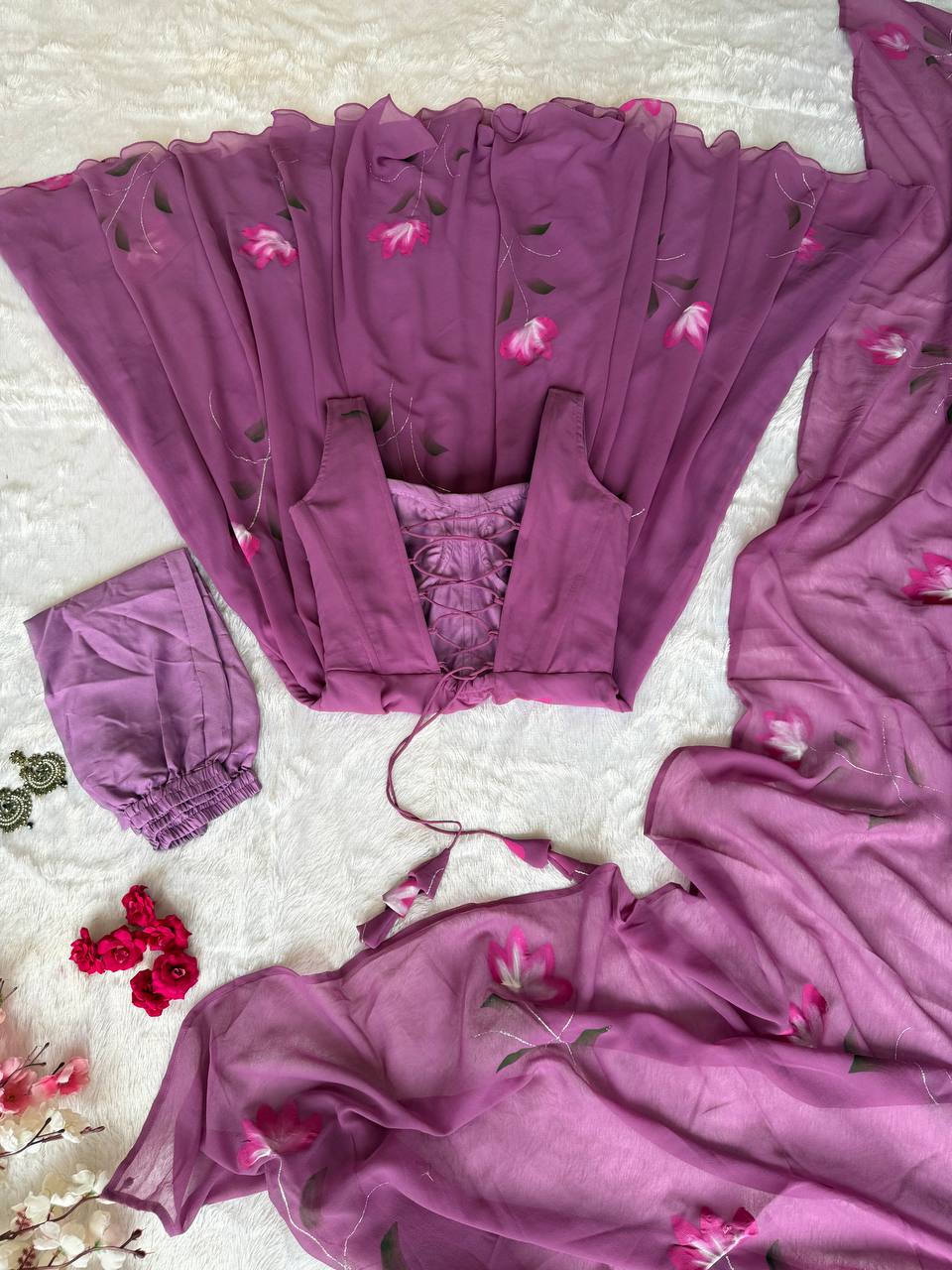 Georgette Handpaint Zari Corset Anarkali Suit ClothsVilla