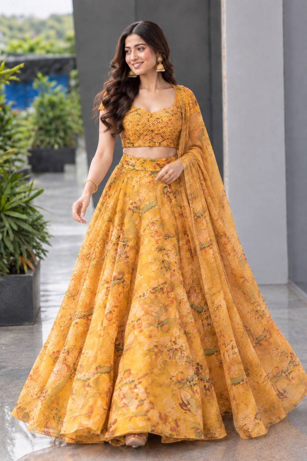 Printed Organza Sequin Embroidered Lehenga Choli ClothsVilla
