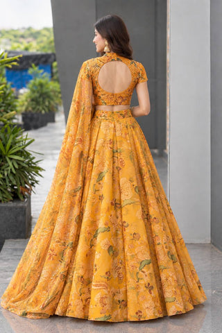 Printed Organza Sequin Embroidered Lehenga Choli ClothsVilla