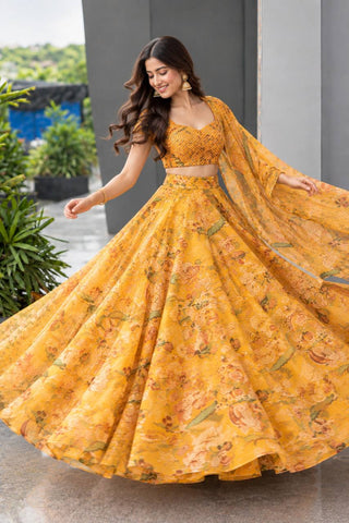 Printed Organza Sequin Embroidered Lehenga Choli ClothsVilla
