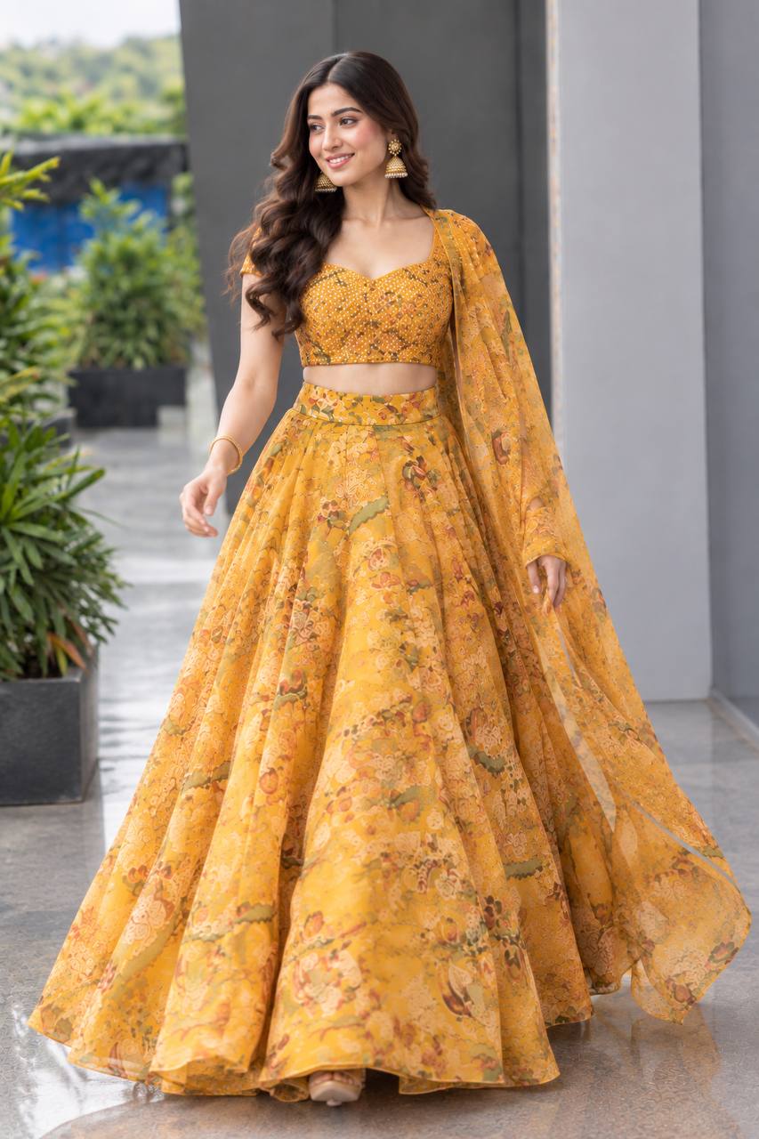 Printed Organza Sequin Embroidered Lehenga Choli ClothsVilla