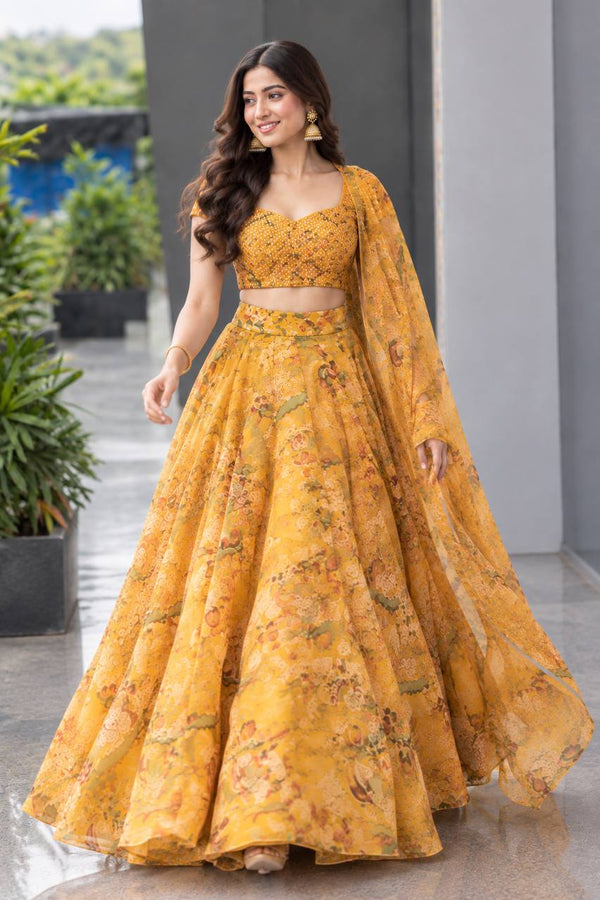 Printed Organza Sequin Embroidered Lehenga Choli ClothsVilla