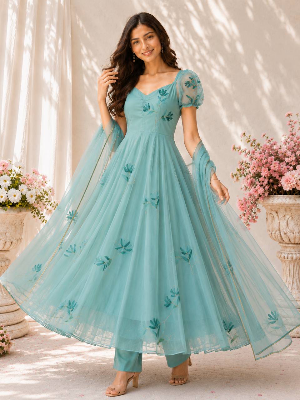 Lavender Handpaint Georgette Anarkali Suit ClothsVilla