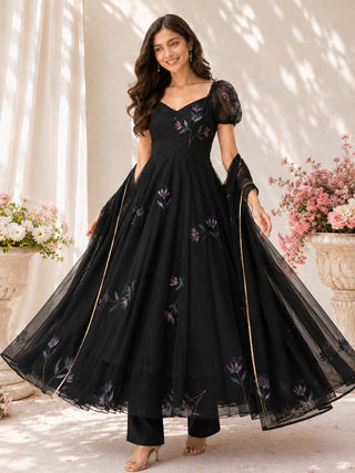 Lavender Handpaint Georgette Anarkali Suit ClothsVilla