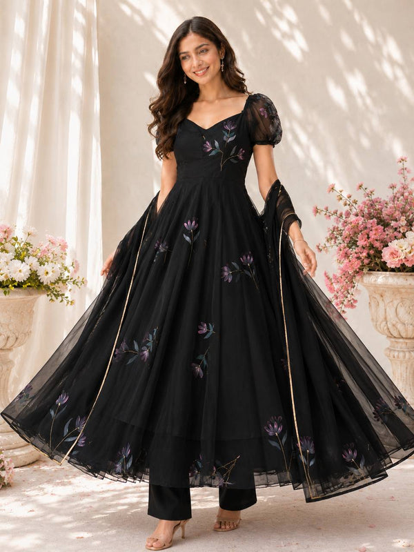 Lavender Handpaint Georgette Anarkali Suit ClothsVilla