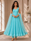Aqua Blue Georgette Hotfix Anarkali Suit ClothsVilla