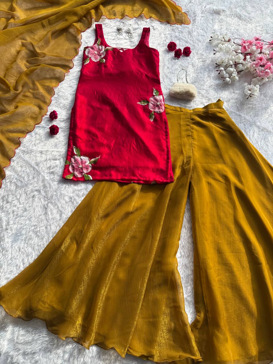 Printed Organza Silk Anarkali Gown with Lace Dupatta ClothsVilla