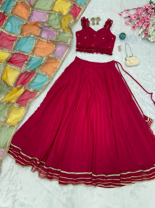 Georgette Diamond Work Lehenga Choli with Printed Organza Dupatta ClothsVilla