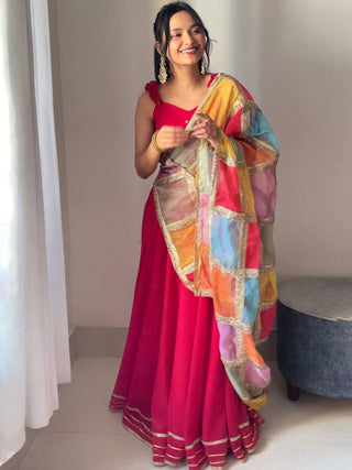 Georgette Diamond Work Lehenga Choli with Printed Organza Dupatta ClothsVilla