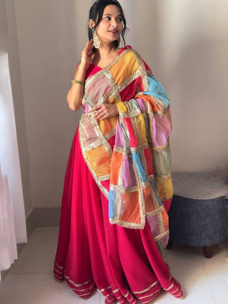 Georgette Diamond Work Lehenga Choli with Printed Organza Dupatta ClothsVilla