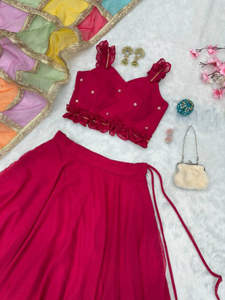 Georgette Diamond Work Lehenga Choli with Printed Organza Dupatta ClothsVilla