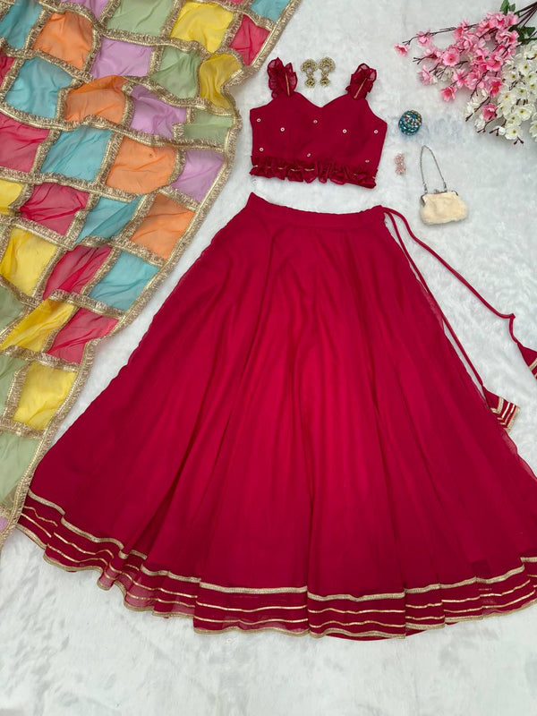 Georgette Diamond Work Lehenga Choli with Printed Organza Dupatta ClothsVilla