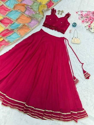 Georgette Diamond Work Lehenga Choli with Printed Organza Dupatta ClothsVilla