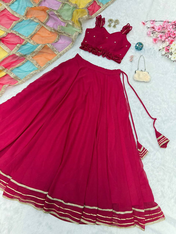Georgette Diamond Work Lehenga Choli with Printed Organza Dupatta ClothsVilla