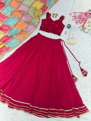 Georgette Diamond Work Lehenga Choli with Printed Organza Dupatta ClothsVilla