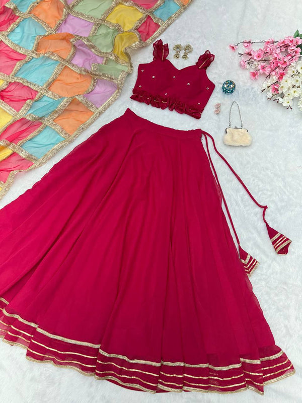 Georgette Diamond Work Lehenga Choli with Printed Organza Dupatta ClothsVilla