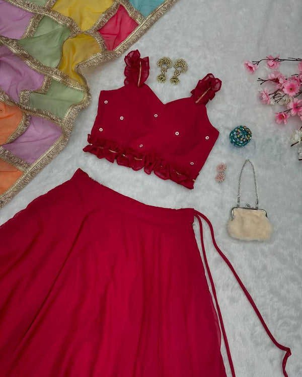 Georgette Diamond Work Lehenga Choli with Printed Organza Dupatta ClothsVilla