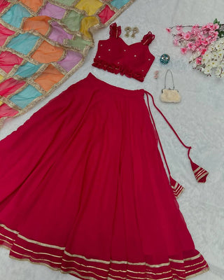 Georgette Diamond Work Lehenga Choli with Printed Organza Dupatta ClothsVilla