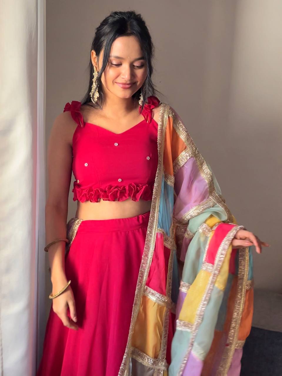 Georgette Diamond Work Lehenga Choli with Printed Organza Dupatta ClothsVilla