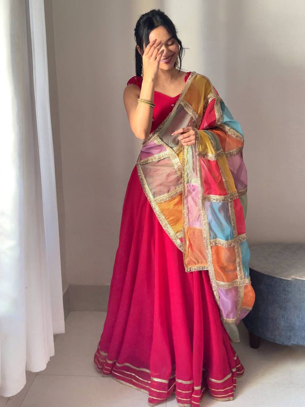 Georgette Diamond Work Lehenga Choli with Printed Organza Dupatta ClothsVilla