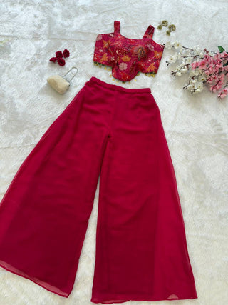 Sequin Organza Crop Top with Georgette Palazzo Set ClothsVilla