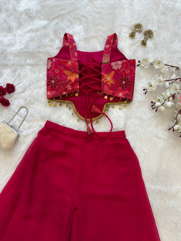 Sequin Organza Crop Top with Georgette Palazzo Set ClothsVilla
