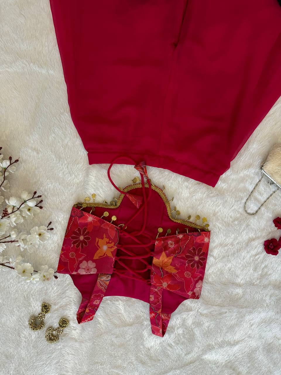 Sequin Organza Crop Top with Georgette Palazzo Set ClothsVilla