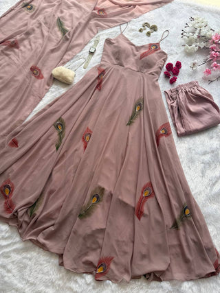 Multicolor Handpaint Georgette Anarkali Suit with Dupatta ClothsVilla