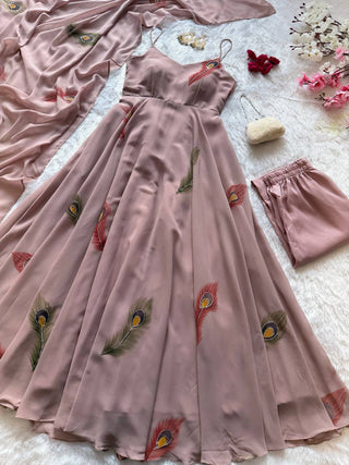 Multicolor Handpaint Georgette Anarkali Suit with Dupatta ClothsVilla