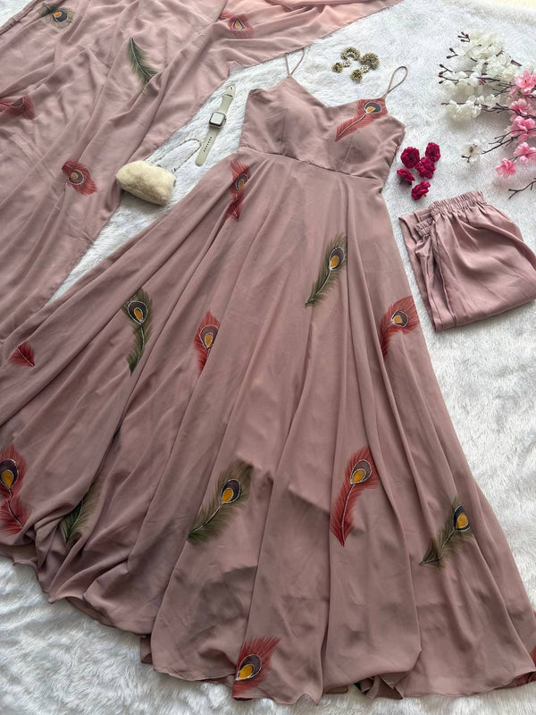 Multicolor Handpaint Georgette Anarkali Suit with Dupatta ClothsVilla