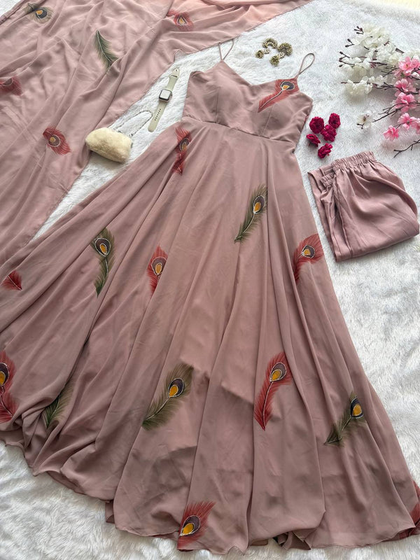 Multicolor Handpaint Georgette Anarkali Suit with Dupatta ClothsVilla