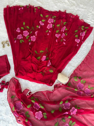 Red Handpaint Georgette Anarkali Suit ClothsVilla