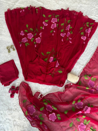 Red Handpaint Georgette Anarkali Suit ClothsVilla
